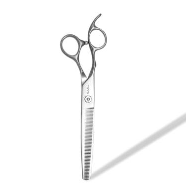 Imagem de SnipStar 7 polegadas Professional Pet Thinning Tesouras mão esquerda VG10 aço 50 dentes tesouras para cuidados de cães, taxa de diluição 25%