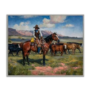 Imagem de Stupell Industries Cowboy Cattle Roundup Gray Framed Giclee Art Design por Jack Sorenson, 20 x 16