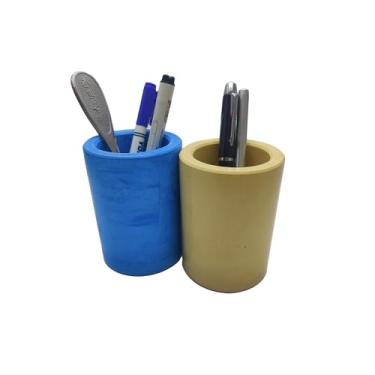 Imagem de mysangouzi Suporte de lápis para mesa, moderno, cinza, concreto, mesa, organizador de lápis, copo para escritório, conjunto com 2