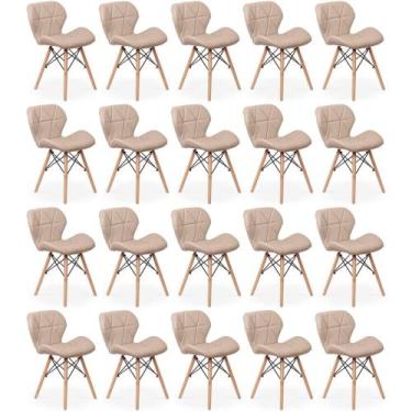 Imagem de Kit 20 Cadeiras de Jantar Charles Eames Slim Wood Estofada - Nude - Ma