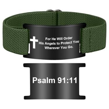 Imagem de Pmormyy Pulseira de cruz com versículo bíblico para mulheres e homens, pulseira ajustável de presente de Jesus é rei cristão WWJD, One Size, Aço inoxidável, Sem Pedra Preciosa