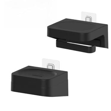 Imagem de Conjunto Saboneteira Prática Com Gancho Assistente + Porta Papel Higienico Com Estante de Apoio Instalação Parede Sem Furo Banheiro Box - Ou (Preto)