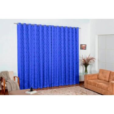 Imagem de Cortina Jacquard 4x2,70 Com Ilhós Cromado Para Varão Simples (Azul Royal)