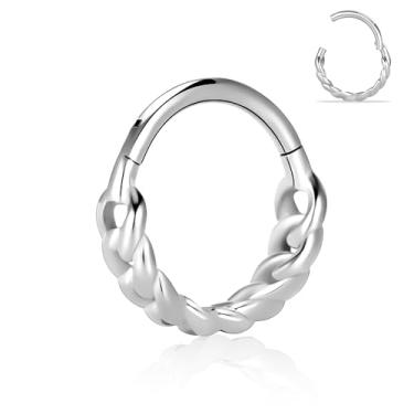 Imagem de DOEARKO Anel de septo 16G 8 mm moderno piercing de nariz cartilagem segmento de argola de septo piercing de aço inoxidável 316L joia corporal (1004prata-8 mm)