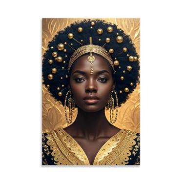 Imagem de Pôster de decoração de parede de mulheres negras afro-americanas impressões emolduradas em ouro para quarto de meninas negras adolescentes pôsteres para quarto de escritório em casa quarto dormitório
