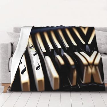 Imagem de Piano com notas musicais - Cobertor de cama luxuoso, cobertor de flanela macio e felpudo, microfibra (101 x 76 cm), grosso e quente
