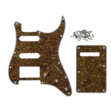 Imagem de ROZILO Conjunto de placa traseira de guitarra HSS com 11 furos marrom pérola Strat para Fender EUA/México, peça de guitarra Stratocaster padrão
