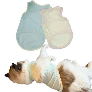 Imagem de 2 peças de camisas refrescantes para cães pequenos, colete para cães sem mangas, camiseta regata leve e respirável de verão para cães, gatos, roupas para animais de estimação (verde menta amarela