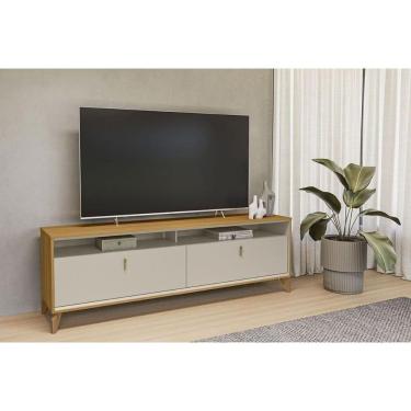 Imagem de Rack Bancada p/ TV até 75 Pol Dubai c/ 2 Portas e 2 Nichos 180cm Tauari/Off White Fosco - Linea Brasil