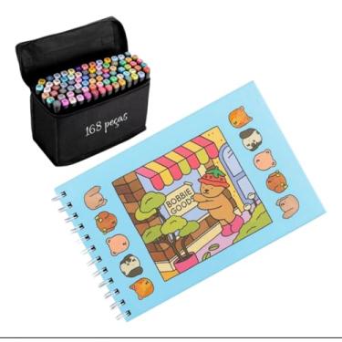 Imagem de Conjunto de Canetas Marcador Permanente Canetinhas para Colorir Touch (168) + livro de colorir