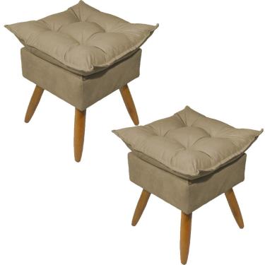 Imagem de Kit 2 Puff Decorativo Quadrado Para Sala Quarto Penteadeira Recepção Alice Pé Palito Castanho Suede
