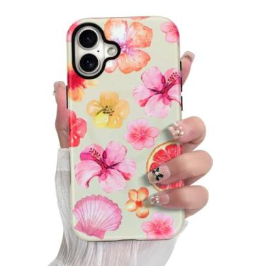 Imagem de SOKAD Capa de telefone magnética hibisco concha para iPhone 16, linda estampa floral de verão compatível com Magsafe Matte Capa protetora com protetor de tela para meninas e mulheres