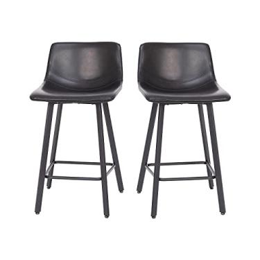 Imagem de Flash Furniture Banquetas Caleb Modern sem braços de 60 cm de altura de balcão de grau comercial com apoios para os pés e armações de metal fosco, conjunto de 2