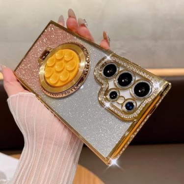 Imagem de MVVKKY para Samsung S24 Plus Luxury Glitter Case Ventosa Fixa Almofada Suporte Capa (para Samsung S24 Plus/GoldSF)