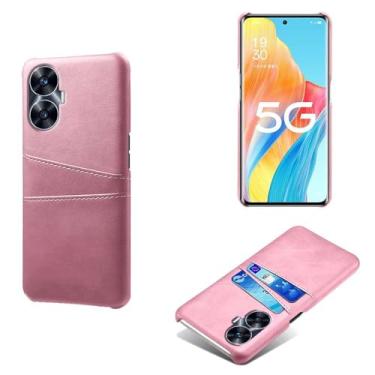 Imagem de Capas Compatível com OPPO Realme C55,tampa protetora de couro falso,design de saco de cartão com 2 fendas de cartão atrás,proteção anti-impressão digital e anti-gota-Pink