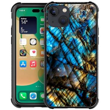 Imagem de CARLOCA Compatível com capa para iPhone 14, padrão de listras douradas com tons azuis labradorita para meninas ultra proteção à prova de choque de silicone macio TPU antiderrapante traseira