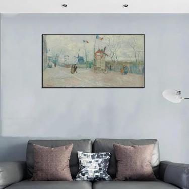 Imagem de LXURY Can Be Hung Famous Painting-With Black Framed-The Allotments at Montmartre - Impressões em tela - Reproduções em tela - Imagem de arte de parede para decoração de casa 50 x 100 cm moldura preta