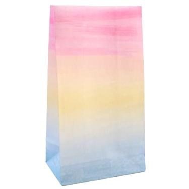 Imagem de Bolsas de lembrancinhas – Design padrão impresso em papel kraft, sacolas de presente e suprimentos de festa – 24 cm x 14 x 8,3 cm (pacote com 50 sacos de papel Ombre)