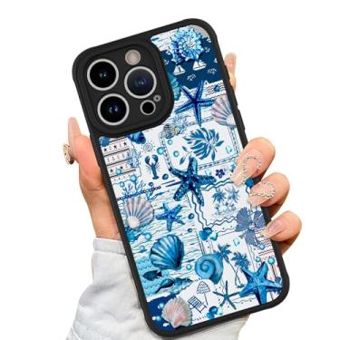 Imagem de AIGOMARA Capa magnética para iPhone 15 Pro [compatível com MagSafe] concha azul estrela-do-mar oceano colagem de férias para mulheres meninas homens TPU macio hack PC traseira resistente capa fina