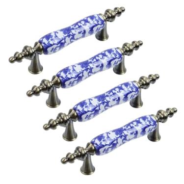 Imagem de MY MIRONEY Puxadores de armário de cerâmica 4 peças com parafusos de 7,6 cm furos centrais de gaveta de borda arredondada fáceis de limpar, porcelana e liga de zinco, universal para cômoda de cozinha