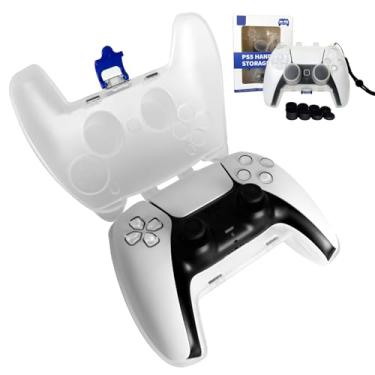 Imagem de HLRAO Controller Case with 8 Thumb Grips - Elite Protective Hard Shell for PS5 DualSense Edge & Standard, ABS Magnetic Closure, Dust-Proof Charging Port Cover & Adjustable Strap (White)