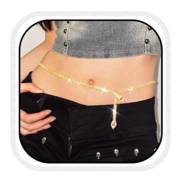 Imagem de COSYDAYS Corrente de cintura com strass, prata, corrente de cobra para mulheres, Free Size, Liga metálica, Sem Pedra Preciosa
