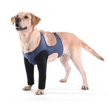 Imagem de Mangas para cães para ferimentos nas duas pernas dianteiras, coleira cônica alternativa, manga de recuperação de cães resistente à abrasão, lavável com 2,5 mm de espessura e saltitante, respirável