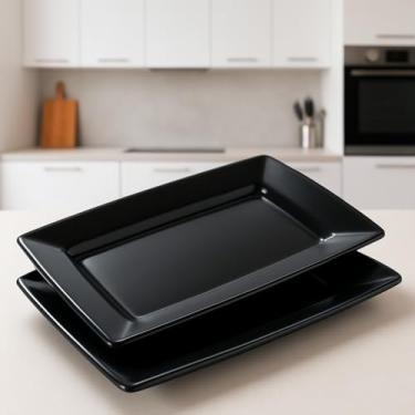 Imagem de Bandeja Plástica para Petiscos, Kit com 20 Unidades, Cor Preta, para Bar e Festas