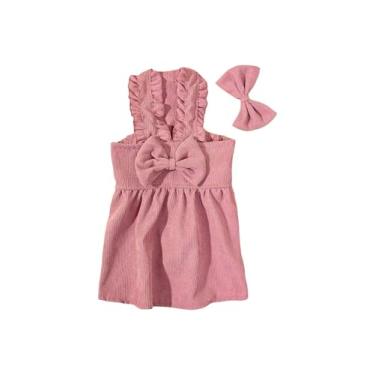 Imagem de GORGLITTER Vestido Bow Dog com acabamento de babados vestido princesa roupas para animais de estimação com clipe de laço rosa grande