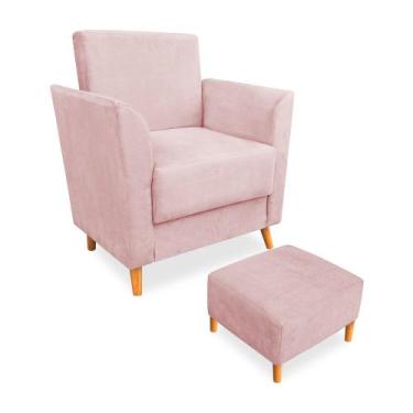 Imagem de Poltrona de Amamentação com Puff Flavia Suede - Pallazio, Rosa Bebê