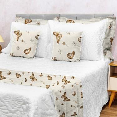 Imagem de Kit Decoração Peseira 3 Pçs Solteiro Piquet Luxo Cama Posta (BORBOLETA CAQUI)
