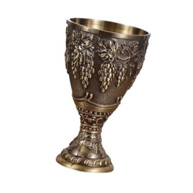 Imagem de IEUDNS Taça de vidro medieval vintage gravada, presentes antigos de aniversário, suprimentos para festas, decoração de copo de vinho de metal artesanal, Bronze