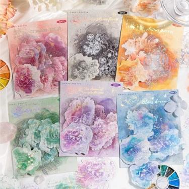 Imagem de 60 peças de aquarela plantas scrapbook kit de adesivos aquarela flores PET transparente à prova d'água conjunto de adesivos para lixo diário garrafas de água telefone laptop decalques pacote para