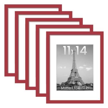 Imagem de upsimples Conjunto de 5 porta-retratos de 28 x 35 cm, exiba imagens 20 x 25 com tapete ou 28 x 35 sem, molduras para galeria de parede, vermelho