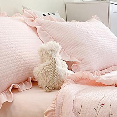 Imagem de Zerodis Colcha de Algodão Sedosa e Drena Com Pontos Delicados e Recheio de Seda para Decoração do Quarto (2 x fronha 48x74cm)