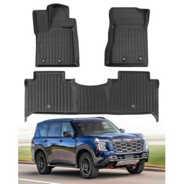 Imagem de Tapetes para Nissan Armada/Infiniti QX80 2025, forro de carpete frontal/traseiro protetor para todos os climas, borracha TPE resistente, impermeável, antiderrapante, tapetes tecnológicos para Nissan
