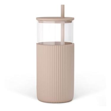 Imagem de SANDJEST Copo de vidro com canudo e tampa, garrafa de água de vidro com manga de silicone 590 ml, Smoothie, xícara de café gelado, presentes para mulheres adolescentes meninas aniversário Natal