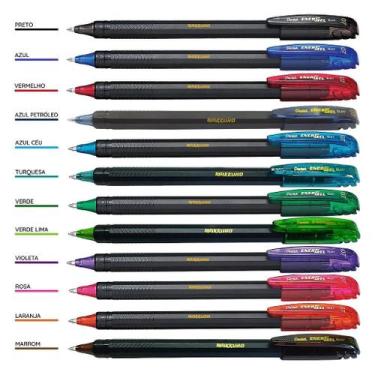 Imagem de Kit 12 Canetas PENTEL Gel Energel Makkuro 0.7mm Ponta Fina (Cores à Es