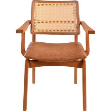 Imagem de Cadeira Amsterdã Poltrona Com Braço Madeira Maciça Amendoa Encosto Pal
