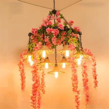 Imagem de Candelabro retrô americano LED Estilo industrial Criatividade Corda de cânhamo Música Restaurante Bar Cafeteria Leite Chá Loja Roupas Plantas Verdes Decoração Pingente Luz (N 9 luzes)