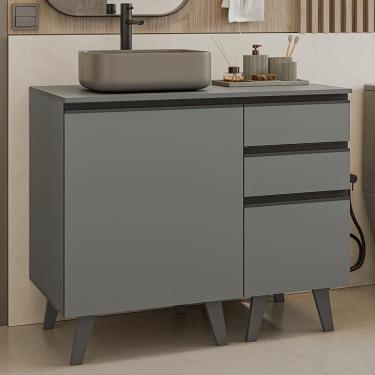 Imagem de Gabinete Para Banheiro 100cm 1 Porta 3 Gavetas Nice Madesa 04 Cinza