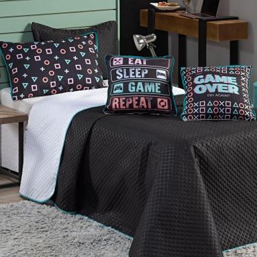 Imagem de Cobre Leito Game Over Preto-branco Dupla Face Com Almofadas Solteiro 05 Peças