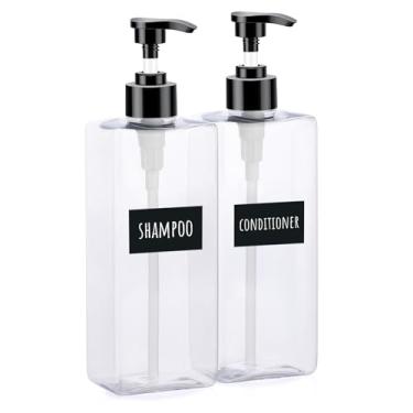 Imagem de Segbeauty Dispensador de sabonete de banheiro vazio de 480 ml, 2 frascos de loção de plástico recarregáveis com etiquetas, dispensador de sabonete de banho transparente de 500 ml, frascos de xampu e