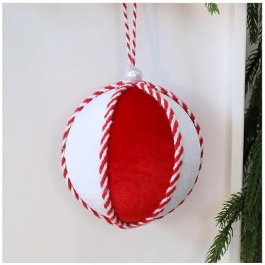 Imagem de Conjunto de enfeites de bola de Natal flocada vermelha e branca, decoração de árvore e janela de férias de espuma e tecido, cores festivas clássicas para exibição sazonal tradicional, peça única