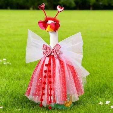 Imagem de Soulchen 1 conjunto de roupas de ganso vermelho para o dia dos namorados, 58 cm, roupa de ganso de cimento e faixa de cabeça de coração, para decoração de jardim, jardim e quintal