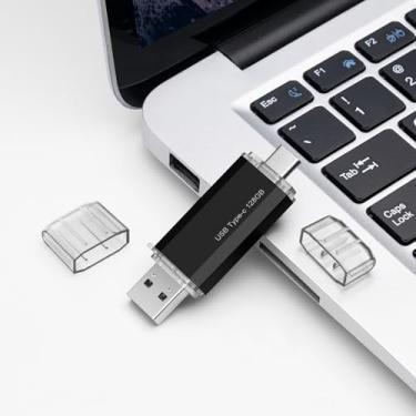 Imagem de Flash Drive USB 3.0 tipo C + USB A portátil tipo C de 128 GB Flash Drive USB-C 2 em 1, caixa de metal para smartphone/tablet/computador/Mac (preto)