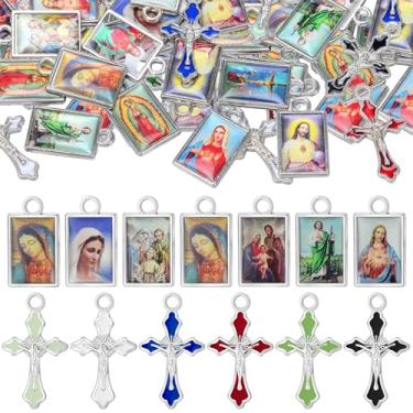 Imagem de Trnayi 200 peças de kits de fabricação de rosários suprimentos cruz e centro medalha pingente de liga de liga com pingente religioso crucifixo para fazer joias faça você mesmo pulseira de oração colar