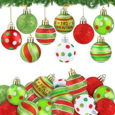Imagem de Celltestria 36 mini bolas de Natal, enfeite de 3,57 cm, vermelho, verde, brilhante, pequenas bolas de Natal para decoração de árvores, bengala doce, minúsculas bolas de Natal para decoração de festa