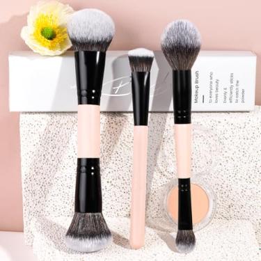 Imagem de Conjunto de caixa de papel pincel de maquiagem com cabo de madeira de 4 peças, corretivo de base, sombra, blush, contorno, pincéis de maquiagem para viagens (preto)