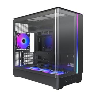Imagem de MONTECH Capa para PC King 15 PRO Micro-ATX, vidro panorâmico curvo, fluxo de ar da chaminé, suporte de radiador de 360 mm, estrutura compacta para sistemas de alto desempenho, ventilador 6 ARGB PWM